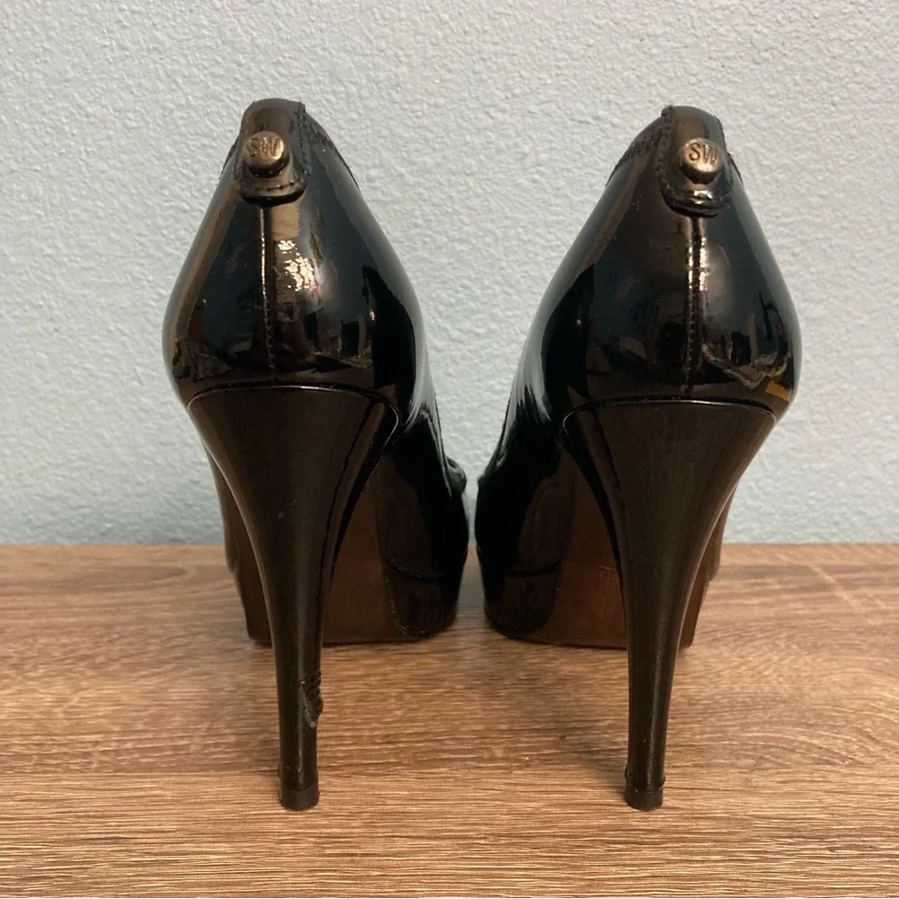 Stuart Weitzman Peep Toe Pump Heels - Black -  7M - Picture 4 of 10